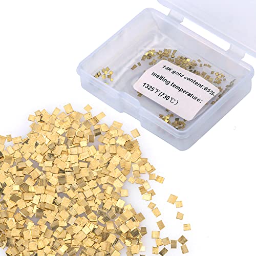 AIEX لحام ذهب عيار 14 قيراط، 1x1 مم 0.5 جرام (0.32DWT) حوالي 200 قطعة لحام ذهب عيار 14 قيراط صغير جداً سهل اللحام لإصلاح المجوهرات لحام إلكتروني (E Solder) - Image 1
