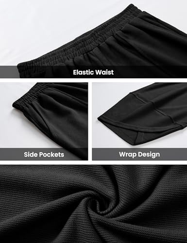 Himosyber Women Cotton Pants Wide Leg Pants Casual Loose Baggy Elastic Waist Beach Palazzo Harem Pants (Black-Large) - Image 4