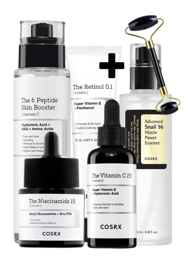 COSRX Complete Skincare Routine & Face Massage Roller - Advanced Snail 96 Mucin Power Essence, Snail 92 All in One Cream, Retinol 0.1 Cream, Niacinamide 15 Serum, and 6 Peptide Skin Booster Serum 390ml - Image 1