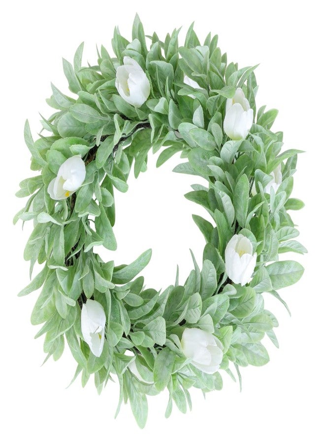 Seasons 18" Lambs Ear Wreaths, Artificial Wreath for Home Decor - Image 1