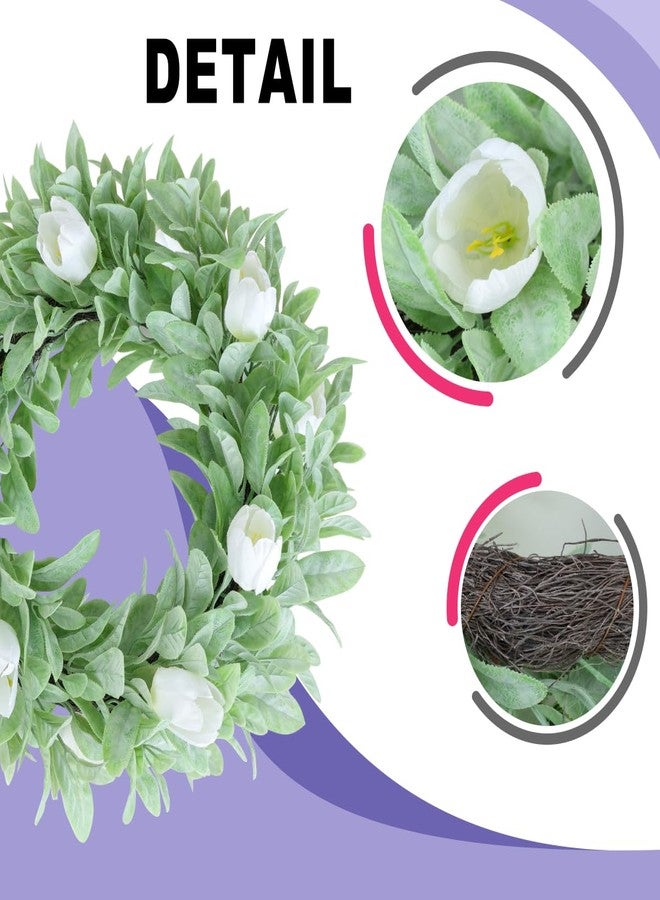 Seasons 18" Lambs Ear Wreaths, Artificial Wreath for Home Decor - Image 4