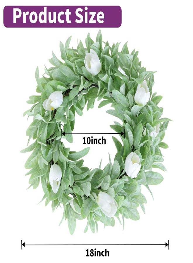 Seasons 18" Lambs Ear Wreaths, Artificial Wreath for Home Decor - Image 3