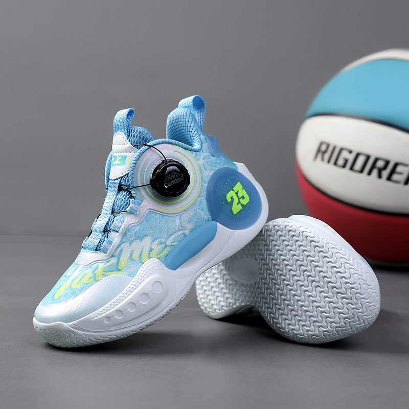 Autumn Mesh Tie-Free Boys' Sneaker New Rotating Button Breathable Middle And Large Children Basketball Shoes For Primary School Students - Image 3