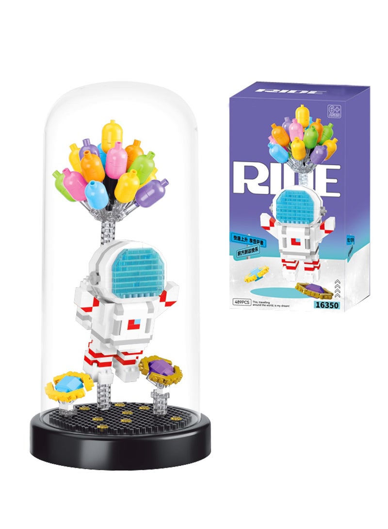 Balloon Astronaut Building Set with Dust Cover, 489 PCS Mini Micro Spaceman Blocks for Home Office Decor, Perfect Gift for Adults, Kids, Boys, and Girls, Made of Durable ABS Plastic. - Image 1