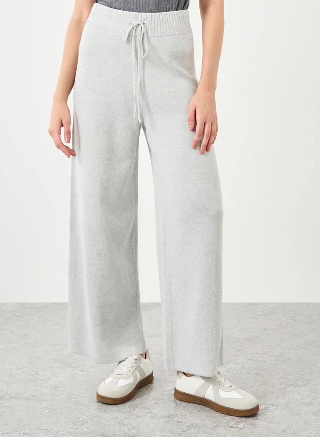 Styli Styli Flat Knit Wide Leg Pants with Drawstring Waist