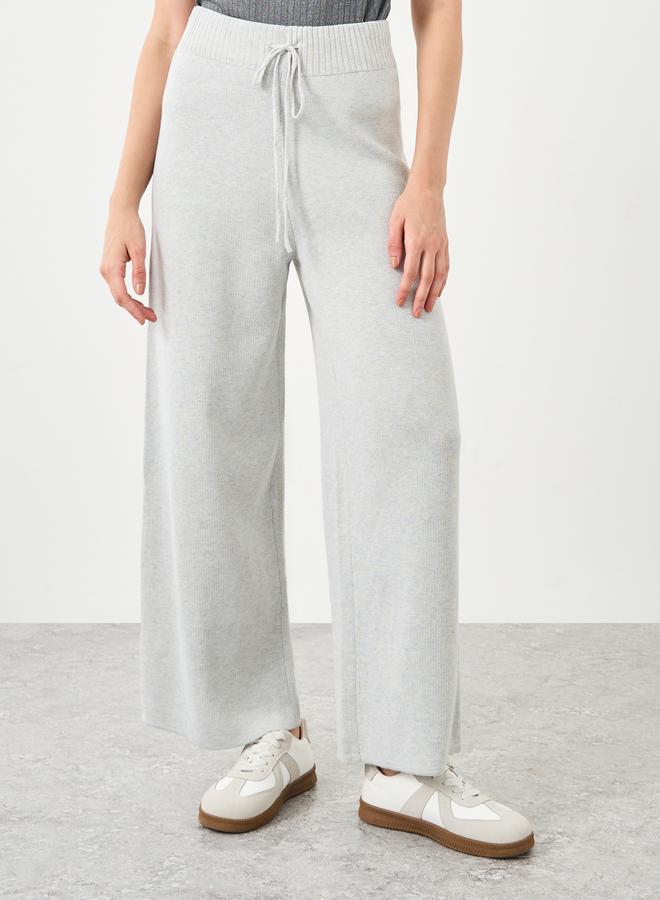 Styli Flat Knit Wide Leg Pants with Drawstring Waist - Image 2