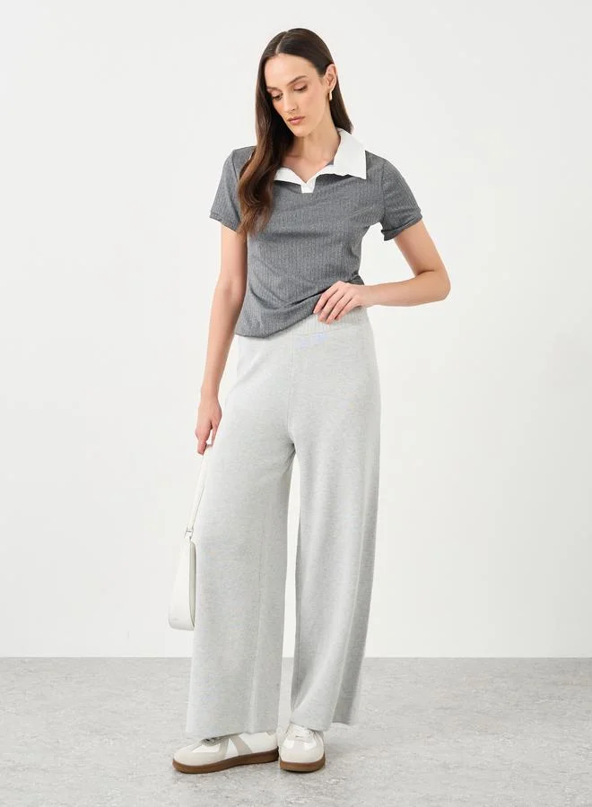Styli Styli Flat Knit Wide Leg Pants with Drawstring Waist