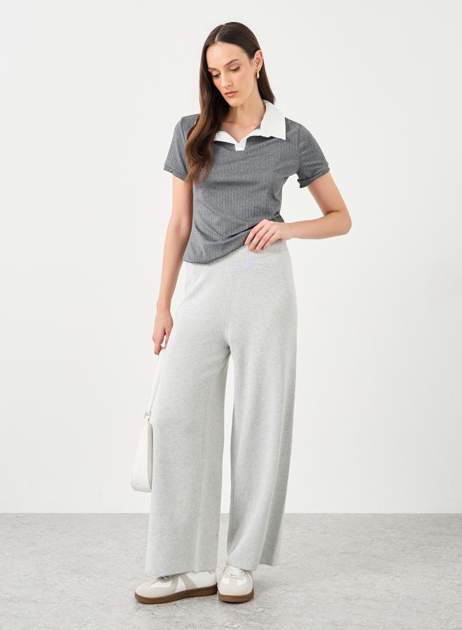 Styli Flat Knit Wide Leg Pants with Drawstring Waist - Image 1