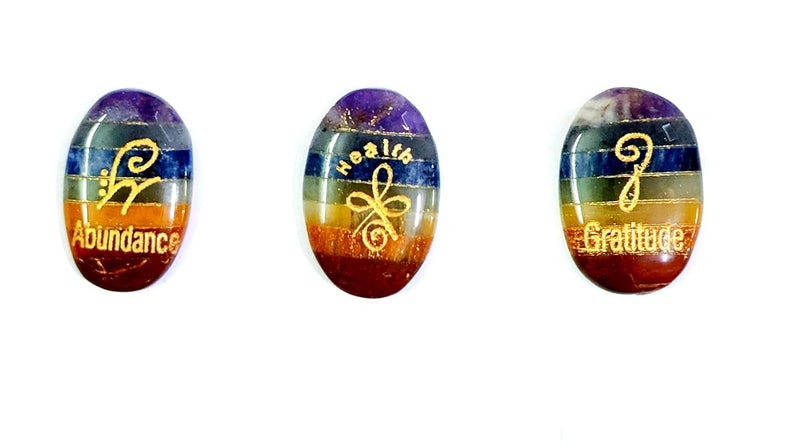 Astroghar Abudance Health Gratitude Angelic Zibu Symbol Numbers Engraved Natural Chakra Faith Pocket Crystals