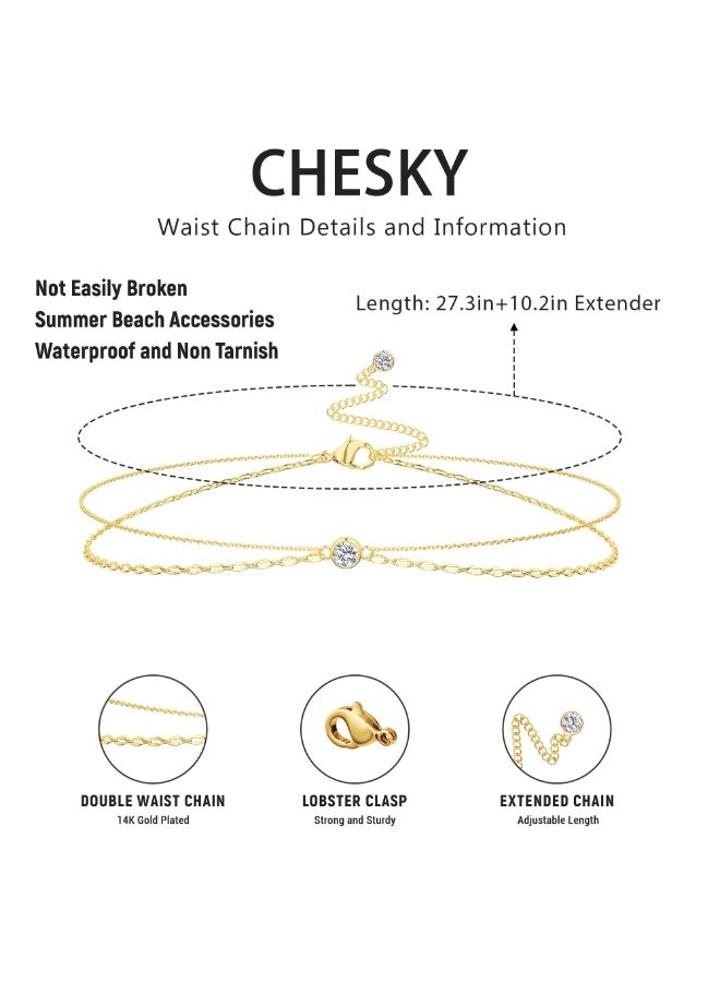 Dainty Gold Plated Waist Body Chain For Women, Adjustable Waterproof Sparkle Satellite Beads Belly Chain, Simple  Bikini Summer Beach Jewelry Gift For Ladies - Image 3