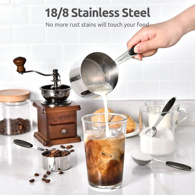 U-Taste Measuring Cups and Spoons Set: 18/8 Stainless Steel 12 Pieces Metal Stacking Kitchen Baking Cooking Food Measure Set 7 Cups 5 Spoons with Strengthened Weld Joints (Black, Upgraded Version) - Image 3