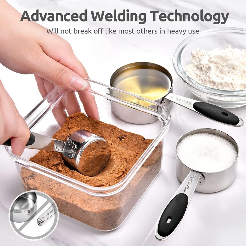U-Taste Measuring Cups and Spoons Set: 18/8 Stainless Steel 12 Pieces Metal Stacking Kitchen Baking Cooking Food Measure Set 7 Cups 5 Spoons with Strengthened Weld Joints (Black, Upgraded Version) - Image 4