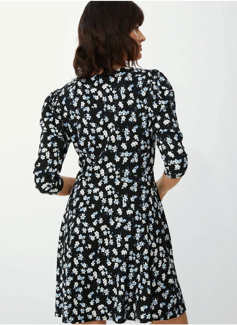 DEBENHAMS Puff Sleeve Floral Print Dress