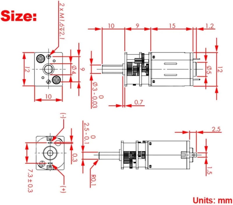 GA12-N20 DC 3V 6V 12V عجلة محرك ميكرو معدنية بترس دقيقة، سرعة دوران 30RPM/50RPM/60RPM/100RPM/150RPM/200RPM/300RPM/600RPM/1000RPM، 1 قطعة (150RPM، 6V) - Image 2