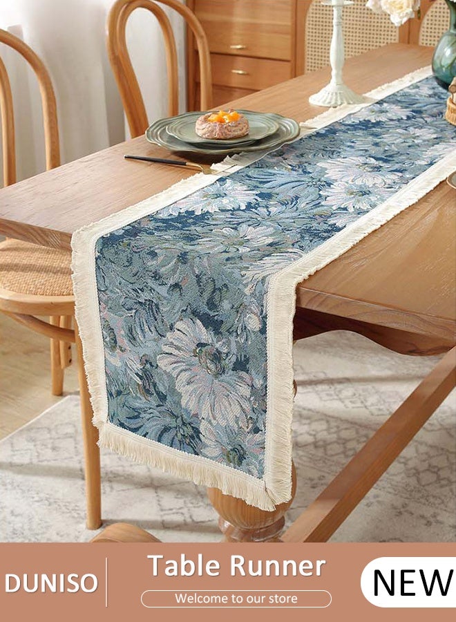 DUNISO Table Runner, Long Modern Blue printing Table Runner,Table Runner for Dining for Holiday Party,Wedding and Dining Decorations 30*180cm - Image 1