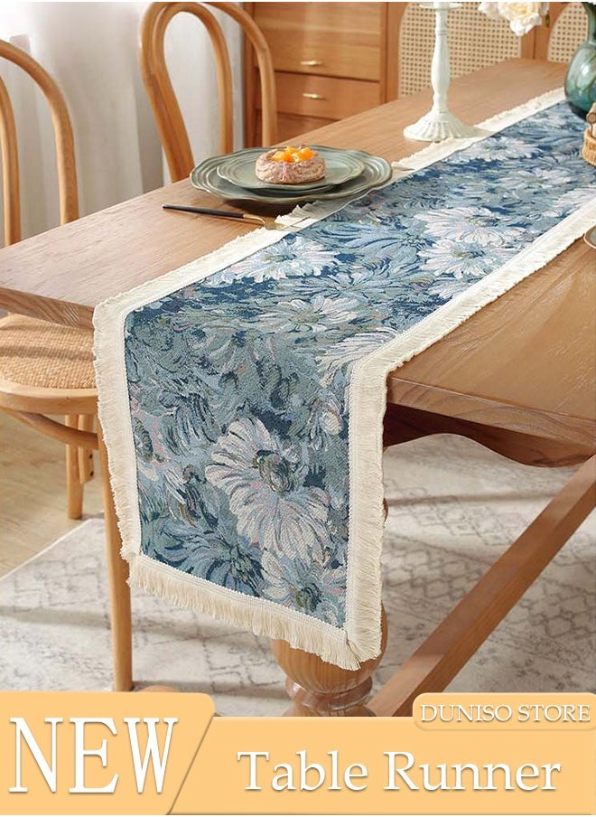 DUNISO Table Runner, Long Modern Blue printing Table Runner,Table Runner for Dining for Holiday Party,Wedding and Dining Decorations 30*180cm  - Image 1