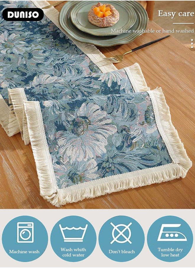 DUNISO Table Runner, Long Modern Blue printing Table Runner,Table Runner for Dining for Holiday Party,Wedding and Dining Decorations 30*180cm  - Image 2