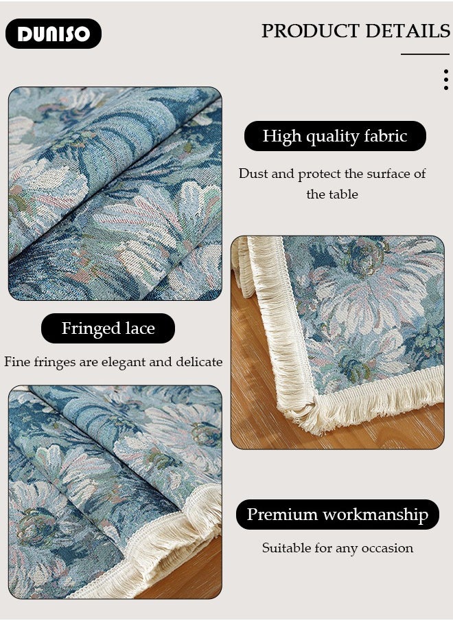 DUNISO Table Runner, Long Modern Blue printing Table Runner,Table Runner for Dining for Holiday Party,Wedding and Dining Decorations 30*180cm  - Image 3