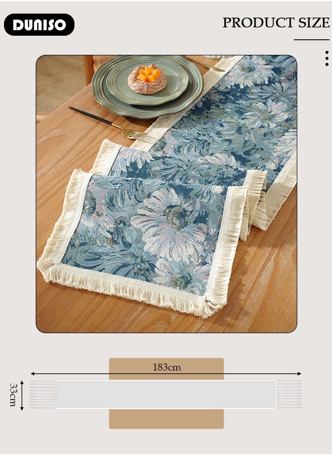 DUNISO Table Runner, Long Modern Blue printing Table Runner,Table Runner for Dining for Holiday Party,Wedding and Dining Decorations 30*180cm  - Image 4