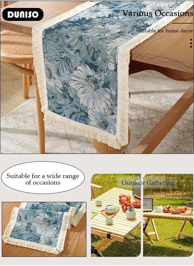 DUNISO Table Runner, Long Modern Blue printing Table Runner,Table Runner for Dining for Holiday Party,Wedding and Dining Decorations 30*180cm  - Image 5