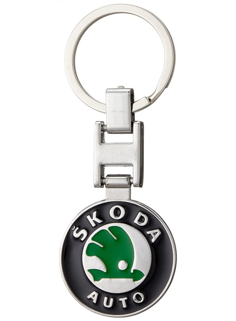 Metal car key keychain compatible with Škoda, green