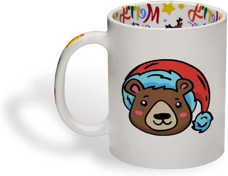 Style In Print Ceramic Christmas Coffee Mug 11 Ounces Cute Cartoon Polar Bear with Santa Cap Style B Funny Tea Cup Christmas Santa Cap Design Only Design Only - Image 1