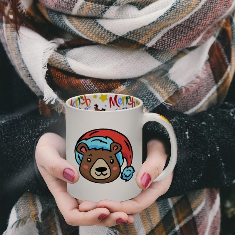 Style In Print Ceramic Christmas Coffee Mug 11 Ounces Cute Cartoon Polar Bear with Santa Cap Style B Funny Tea Cup Christmas Santa Cap Design Only Design Only - Image 3