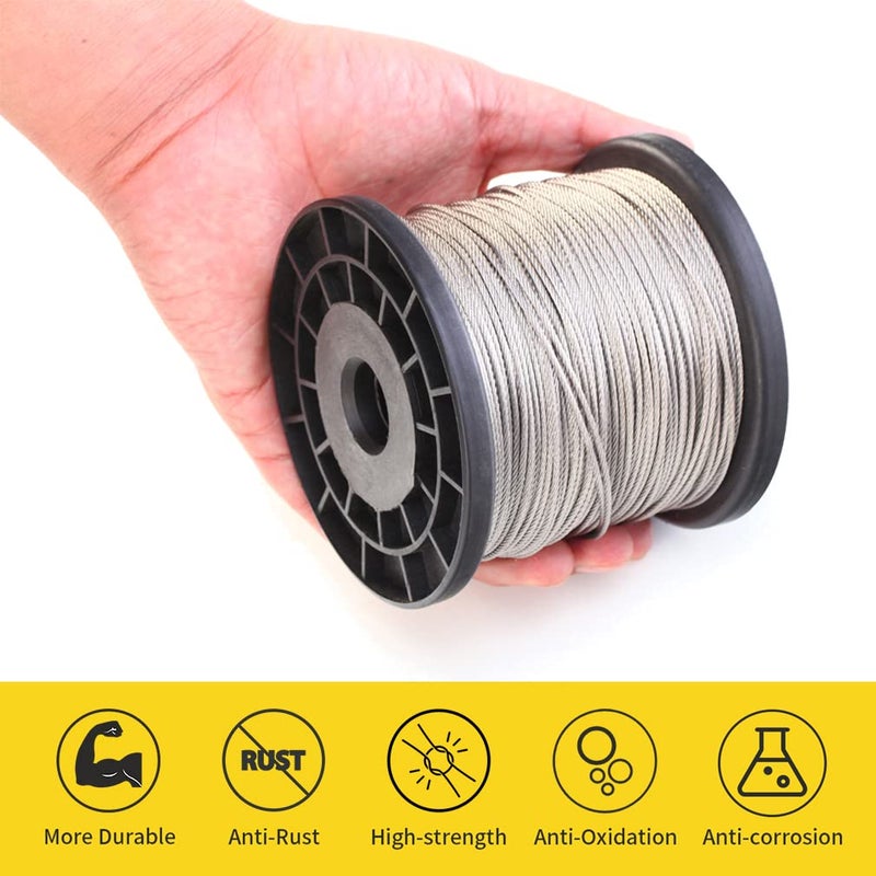 Monkemon 1/16 Wire Rope, 304 Stainless Steel Cable, Aircraft Cable, Steel Wire, 328FT with 150Pcs Crimping Sleeves, Clothes Line Wires, Trellis Wire, 7x7 368lbs Breaking Strength - Image 5