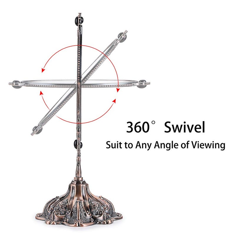 Juxyes Metal Tabletop Antique Decorative Makeup Mirror With Stand  Vintage Swivel Double Sided Cosmetic Mirror With Frame  Retro Desktop Oval Dressing Mirror For Bathroom Bedroom - Image 5