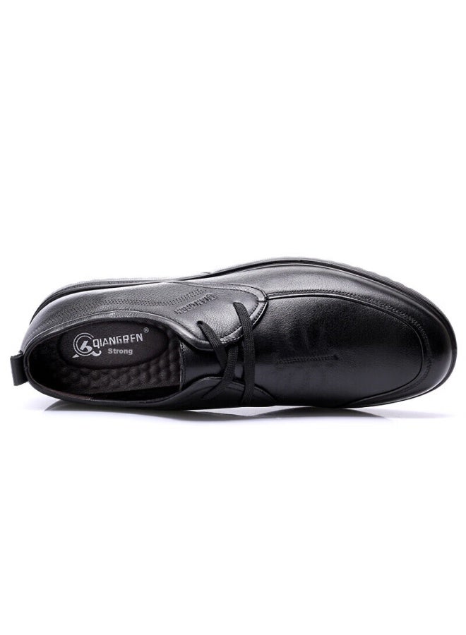 Strongman Qiangren Jd351019, Extra Large Lace-up Casual Men's Leather Shoes, Lightweight Comfortable Breathable, Black, Size 45 - Image 3