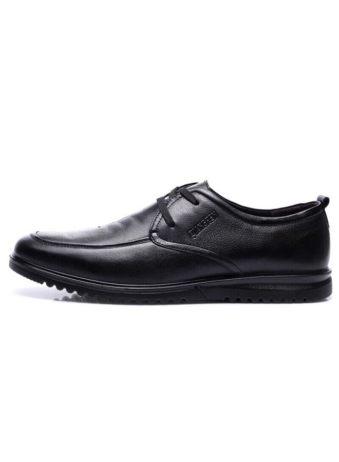 Strongman Qiangren Jd351019, Extra Large Lace-up Casual Men's Leather Shoes, Lightweight Comfortable Breathable, Black, Size 45 - Image 1