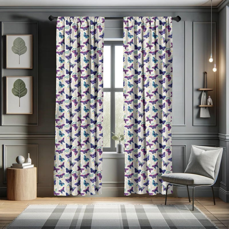 Ambesonne Butterfly Window Curtains  Garden Scene of Plants Leaves and Tender Ornamental Flying Animals  Lightweight Decor 2-Panel Set with Rod Pocket  Pair of - 28"" x 84""  Eggshell - Image 5