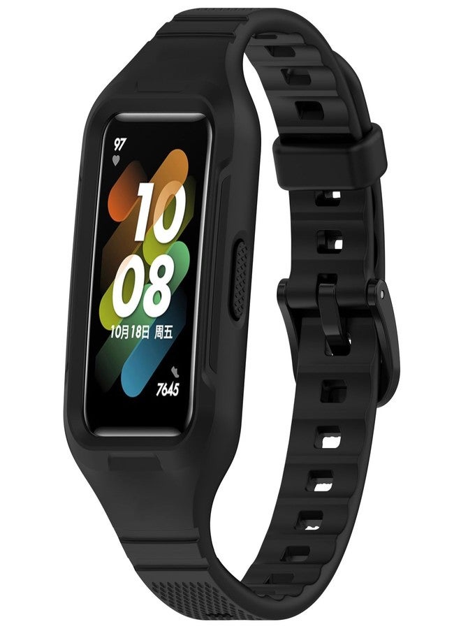 أساور معصم بديلة من Disscool متوافقة مع ساعات هواوي Band 9/Band 8/Band 7/Band 6/Band 6 Pro، سوار معصم مدمج من السيليكون الناعم قابل للتعديل مع آلية فك سريعة للرجال والنساء (أسود) - Image 1