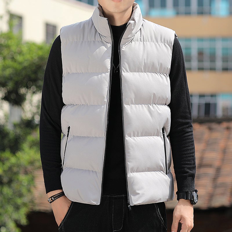 Vest mens autumn and winter new cotton-padded waistcoat waistcoat Korean fashionable down cotton-padded jacket autumn and winter coat mens clothing Blue - Image 3
