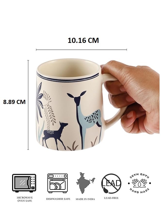 miah decor Ceramic Tea Coffee Cups Set of 4 Matte Printed Small Chai Mug Set of 4 Drinkware Microwave Safe for Home & Restaurant-350 ml-Color- Cream Blue - Image 3
