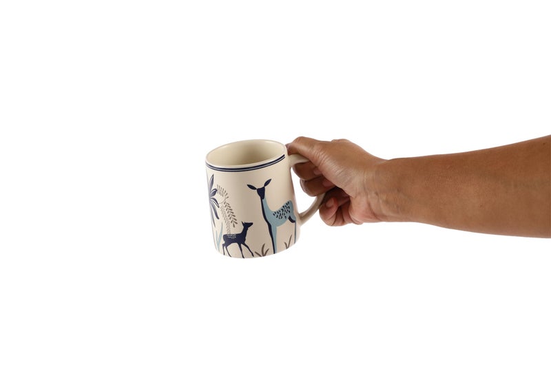 miah decor Ceramic Tea Coffee Cups Set of 4 Matte Printed Small Chai Mug Set of 4 Drinkware Microwave Safe for Home & Restaurant-350 ml-Color- Cream Blue - Image 5