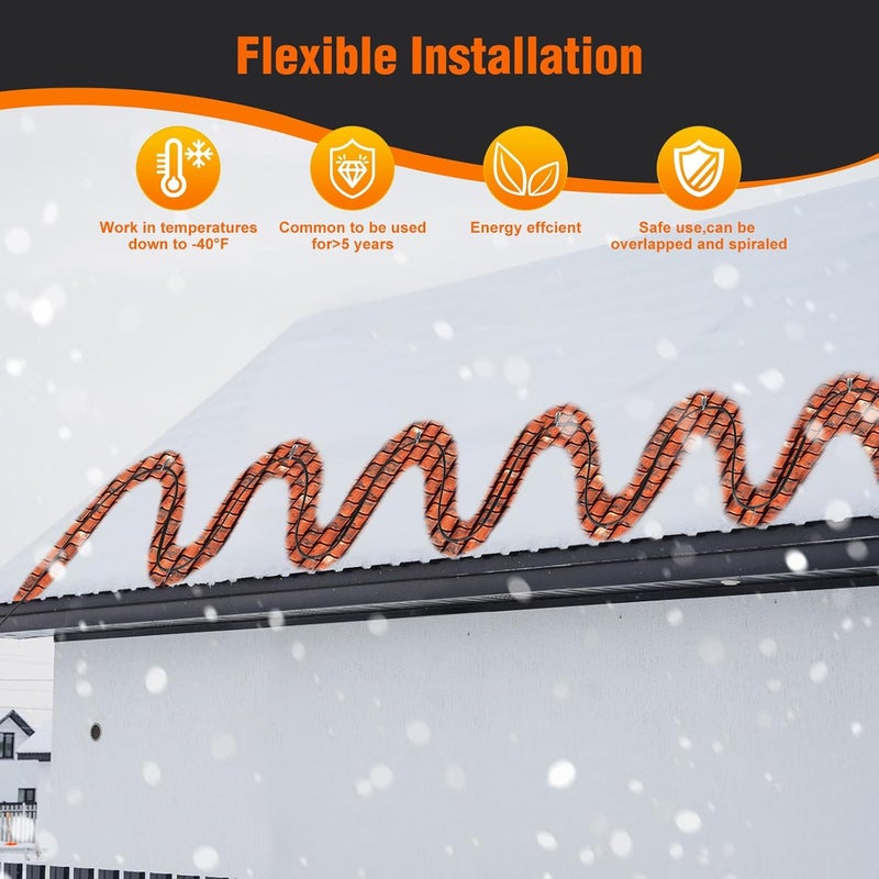 LantingMing 15FT Heat Tape for Water Pipes Roof & Gutter Snow De-Icing Heat Cable 15 feet 5 Watts Per Foot, Water Line Heat Tape Keeps Water Flowing at -40°F 5W/FT, 120V (15FT) - Image 2