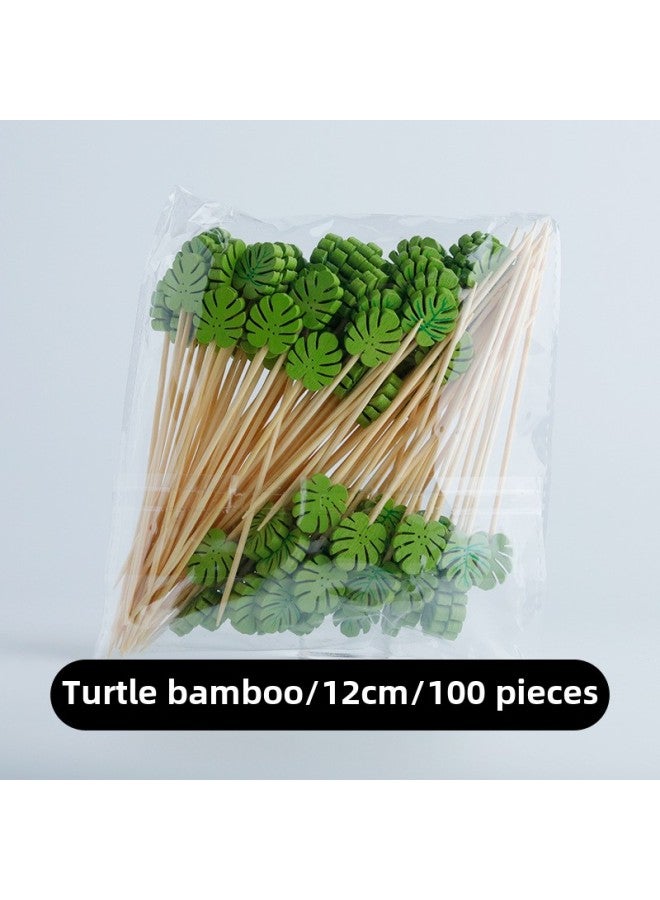 Disposable Fruit Fork Fruit Sticks Bamboo Sticks Flower Sticks Sugar-Coated Berry String Sticks Cocktail Sandwich Sticks Dessert Decoration-Color:Milky White Green Maple Leaf 100  - Image 1
