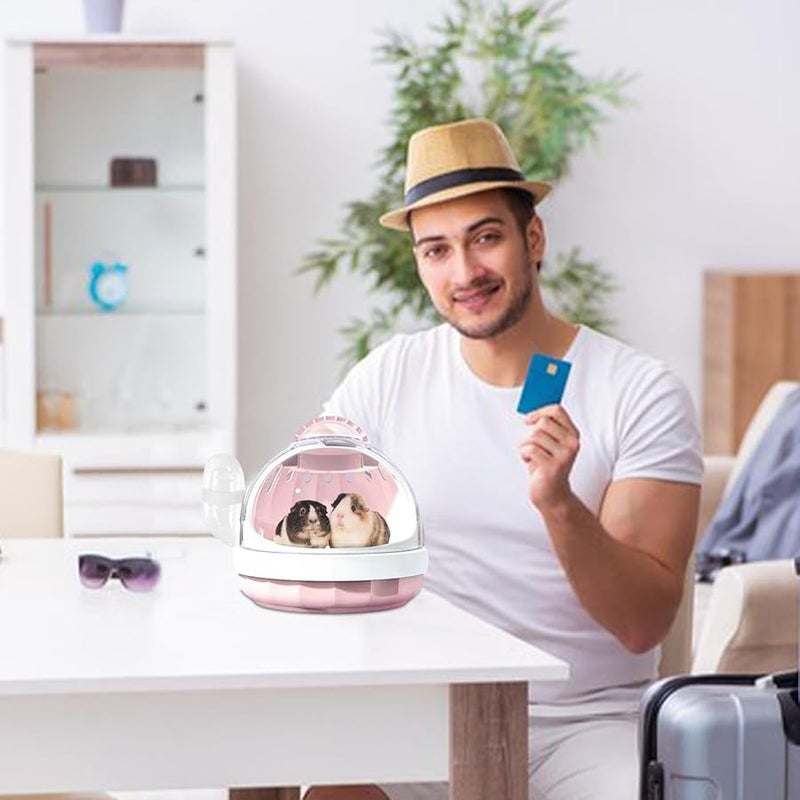 Pink Small Animal Carrier Travel Cage With Removable Water Bottle For Hamsters Guinea Pigs Birds - Image 3