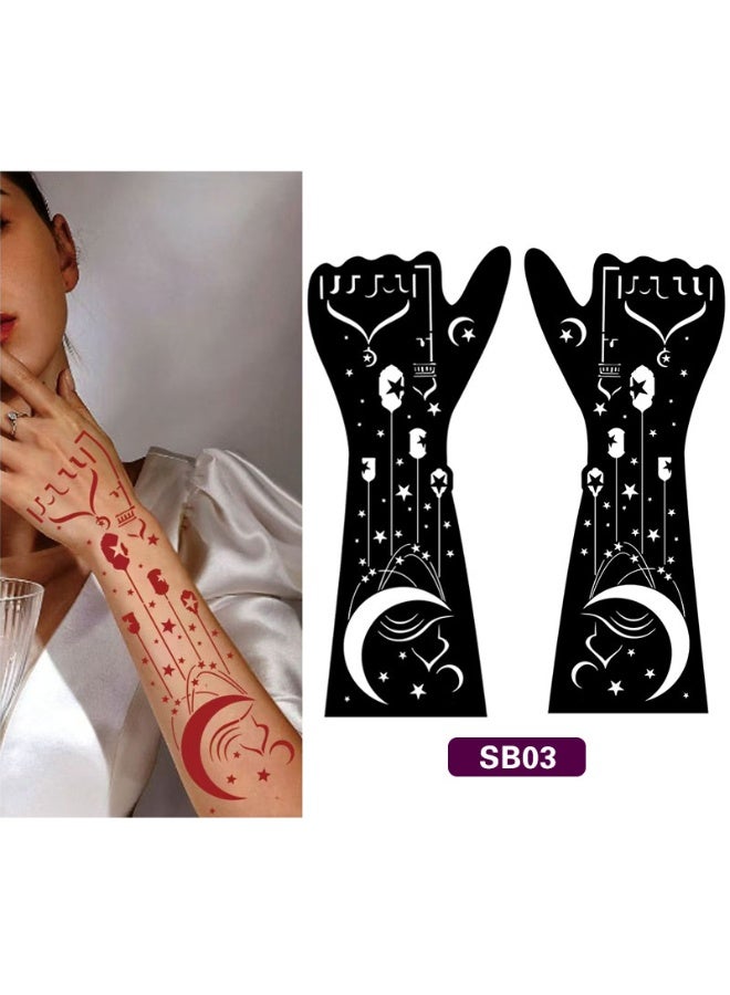 4 Pairs Henna Tattoo Stencils – Multiple Design Hollow Spray Painting Templates for Body Art, Hand & Arm Decoration - Image 2