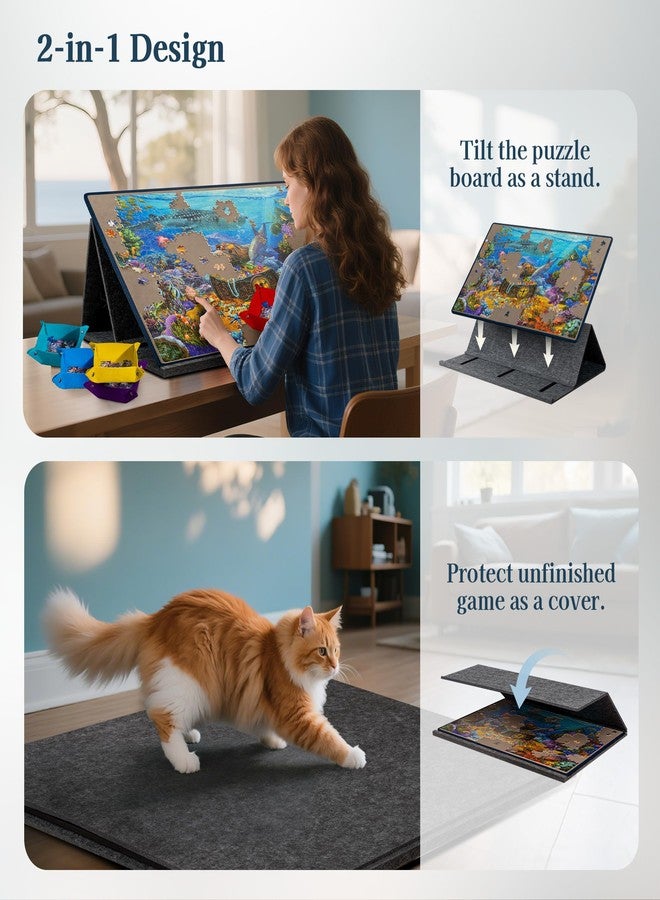 Becko US 1000 Piece Tilting Puzzle Board with 6 Trays & Cover, Adjustable Puzzle Table with Stand/Easel, Portable & Lightweight Mat for Puzzle Storage, for 1000 Pieces Jigsaw Puzzles (Gray) - Image 5