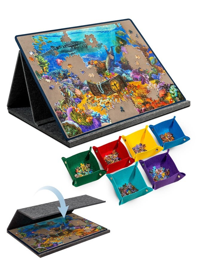 Becko US 1000 Piece Tilting Puzzle Board with 6 Trays & Cover, Adjustable Puzzle Table with Stand/Easel, Portable & Lightweight Mat for Puzzle Storage, for 1000 Pieces Jigsaw Puzzles (Gray) - Image 1