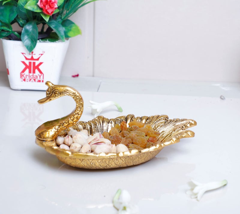 KridayKraft Decorative Golden Metal Duck Bowl – Elegant Duck-Shaped Dry Fruit Serving Tray for Table Display, Festive Centerpiece & Stylish Home Décor Accent - Image 1
