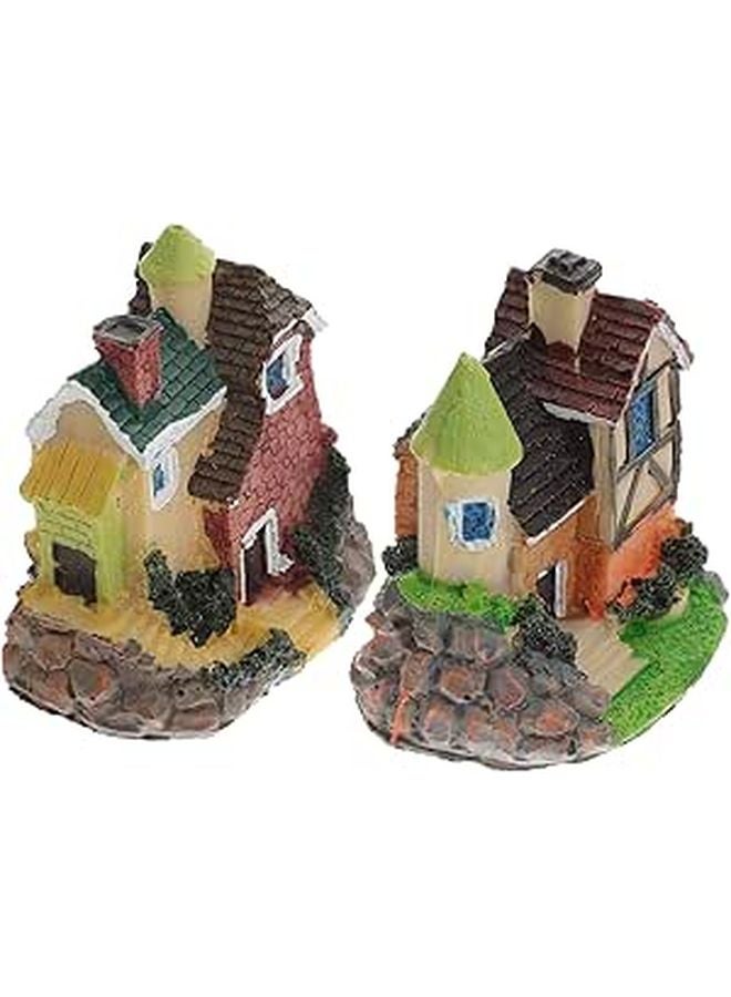 2 Pcs DIY Miniature Resin Tiny House Model Kit For Home Garden Ornament Crafts - Image 1