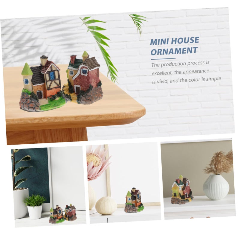 2 Pcs DIY Miniature Resin Tiny House Model Kit For Home Garden Ornament Crafts - Image 3