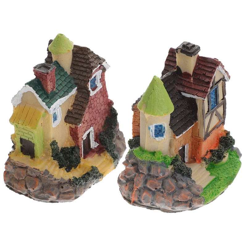 2 Pcs DIY Miniature Resin Tiny House Model Kit For Home Garden Ornament Crafts - Image 2