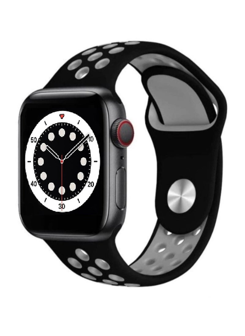 CATANES - Apple Watch 41mm / 40mm / 38mm Replacement Band Silicone Strap Sport Wrist Band Replacement Smart Watch Band Black/Grey - Image 1