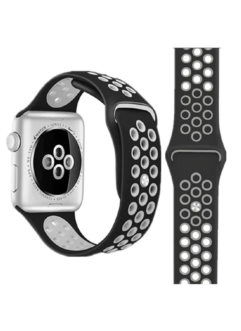 CATANES - Apple Watch 41mm / 40mm / 38mm Replacement Band Silicone Strap Sport Wrist Band Replacement Smart Watch Band Black/Grey - Image 1