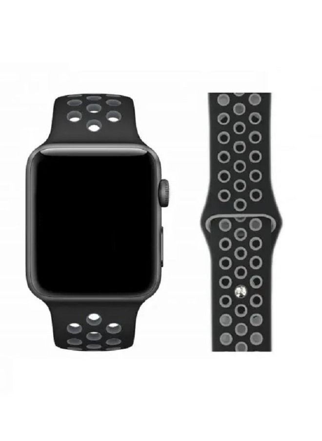 CATANES - Apple Watch 41mm / 40mm / 38mm Replacement Band Silicone Strap Sport Wrist Band Replacement Smart Watch Band Black/Grey - Image 1