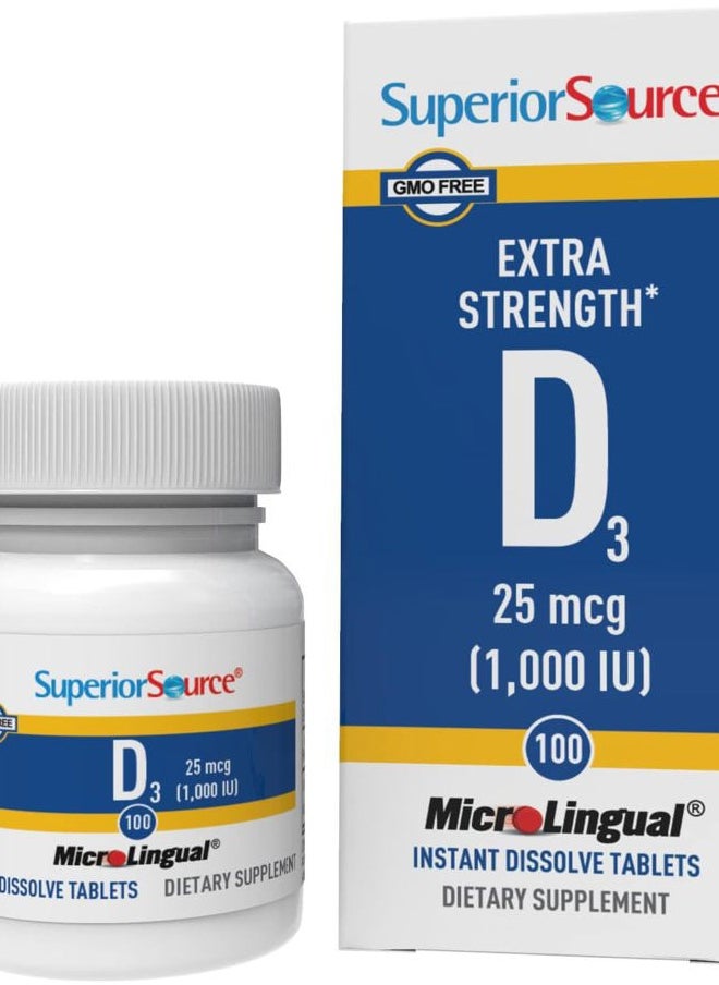Superior Source Vitamin D3 1000 IU - Offers Immune System, Brain & Nervous System Support - Aids Calcium Absorption for Teeth & Bone Health - Bariatric Friendly - 100 Sublingual Dissolving Tablets  - Image 1